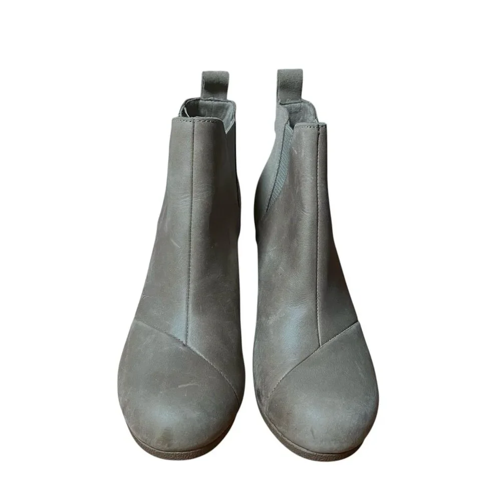 TOMS Boots Women's 8 Beige Leather Wedge Ankle Booties Pull On Casual Minimalist